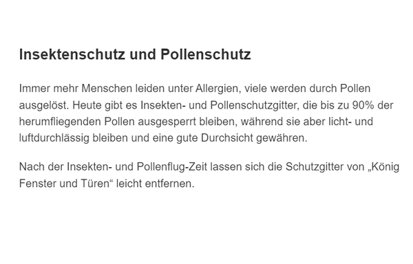 Insektenschutz Pollenschutz 